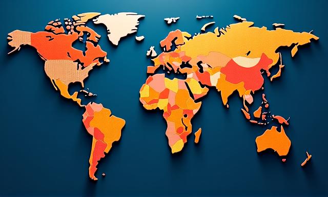 Mapa mundi estilizado con texturas de tela